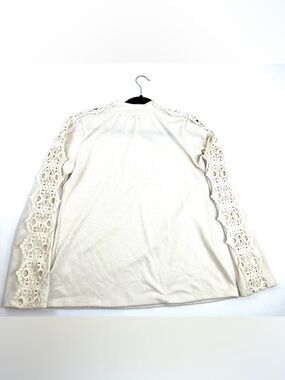 Adiva Cream Lace Sleeve Mock Neck Top Boho Romantic Stretch Blouse [000340]
